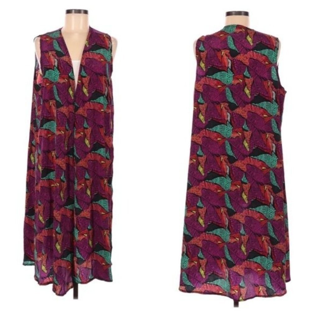Lularoe Joy Duster Cardigan Kimono Size M Colorful Abstract Print Long Swimsuit